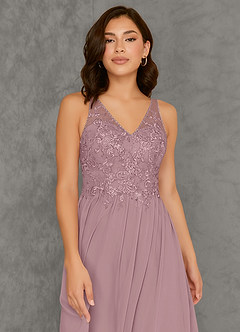 Azazie Amy Bridesmaid Dresses A-Line Lace Chiffon Floor-Length Dress image4