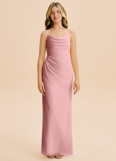 Azazie Mai Junior Vestido de Rosa Polvorienta de Gasa de Corte Recto con Plisado image3