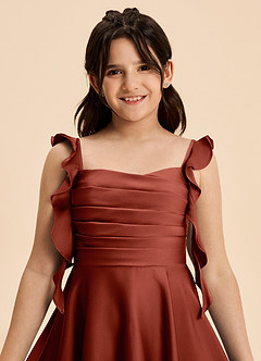 Azazie Kira Junior Vestido de Terracota de Satén Elástico de Corte en A con Volante image8