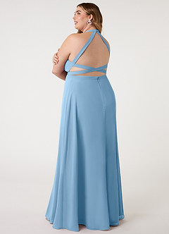 Azazie Clarice Abiti da Damigella Abito A-Line in Chiffon con Scollo Halter Blu Acciaio image12
