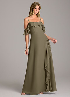 Azazie Aubrie Robes de demoiselle d'honneur Robe Trapèze en Mousseline de soie Épaule décolletée Vert Saule image1