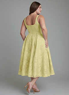 Azazie Amalie Bridesmaid Dresses Lemon Sorbet A-Line Pleated Floral Burnout Dress image11