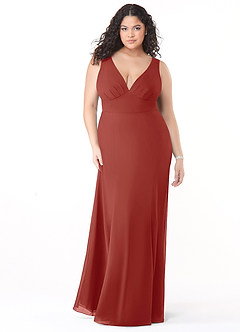 Azazie Christiana Bridesmaid Dresses Terracotta A-Line V-Neck Pleated Chiffon Dress image9