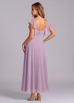 Azazie Leilani 신부 들러리 드레스 A라인 셔링 쉬폰 발목 길이 드레스 image5