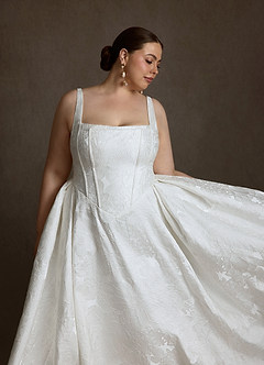 Azazie Delvina Wedding Dresses Diamond White Ball-Gown with Pockets Floral Jacquard Dress image11