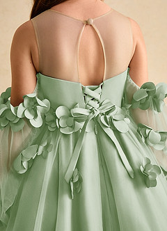 Azazie Karrie Flower Girl Dresses Dusty Sage A-Line with Sleeves Tulle Dress image8