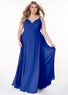 Azazie Lennon Bridesmaid Dresses Royal Blue A-Line Lace Chiffon Dress image7