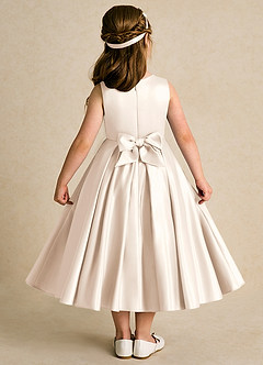 Azazie Lady Flower Girl Dresses White Alabaster A-Line Pleated Matte Satin Dress image2