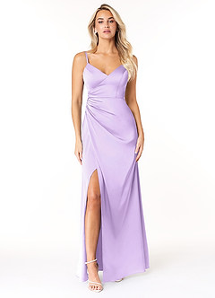 Azazie Marchella 신부 들러리 드레스 A라인 코르셋 스트레치 새틴 바닥 길이 드레스 image1