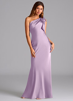 Azazie Yuanna Bridesmaid Dresses Frosted Lilac Mermaid One Shoulder Stretch Satin Dress image3