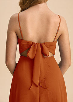 Azazie Shale Junior Paprika A-Line Bow Chiffon Dress image7