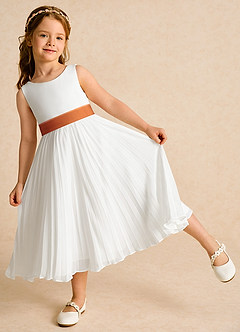 Azazie Margot Flower Girl Dresses Ivory Cinnamon A-Line Pleated Chiffon Dress image3