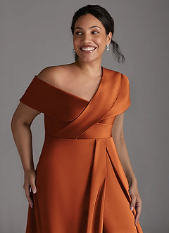 Azazie Milton Mother of the Bride Dresses Cinnamon A-Line Pleated Stretch Satin Dress image13