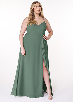 Azazie Naeem Bridesmaid Dresses Eucalyptus A-Line V-Neck Ruffle Chiffon Dress image9
