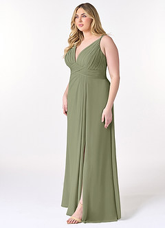 Azazie Maren Allure Bridesmaid Dresses Pistachio A-Line V-Neck Lace Chiffon Dress image8