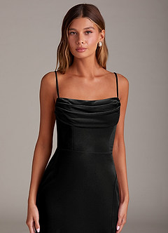 Azazie Saige Bridesmaid Dresses Black Sheath Off the Shoulder Velvet Convertible Dress image2