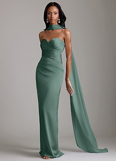 Azazie Sonora Vestidos de damas de honor Vestido de Eucalipto de Satén Elástico de Corte Recto con Sin tirantes image10