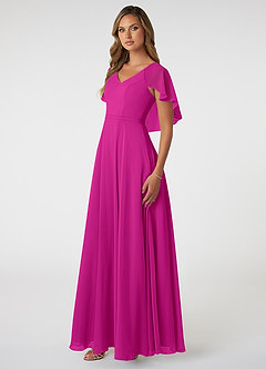 Azazie Jamie Vestidos de damas de honor Vestido de Fucsia de Gasa de Corte en A image3