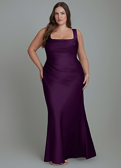 Azazie Agustina Bridesmaid Dresses Grape Mermaid Corset Stretch Satin Dress image7