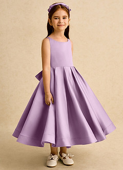 Azazie Babs Flower Girl Dresses Wisteria Ball-Gown Pleated Matte Satin Dress image3