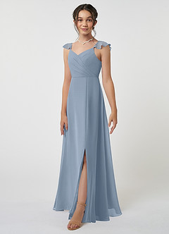 Azazie Amada Junior Dusty Blue A-Line Ruched Chiffon Dress image3