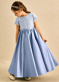 Azazie Cashew Flower Girl Dresses Ice Ball-Gown with Sleeves Matte Satin Dress image5