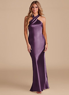 Azazie Doretta Bridesmaid Dresses Plum Mermaid Bow Metallic Satin Dress image3