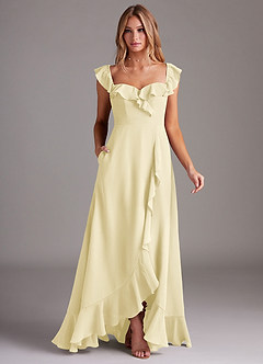 Azazie Lyra Bridesmaid Dresses Lemon Sorbet A-Line Chiffon Convertible Dress image3