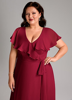 Azazie Lainey Bridesmaid Dresses Burgundy A-Line with Pockets Chiffon Dress image6