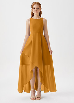 Azazie Lizette Junior Butterscotch A-Line Pleated Chiffon Dress image3