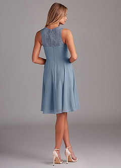 Azazie Vina Bridesmaid Dresses Dusty Blue A-Line Lace Chiffon Dress image2