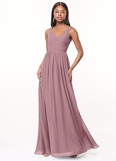 Azazie Keyla Bridesmaid Dresses Dusty Rose A-Line V-Neck Pleated Chiffon Dress image1