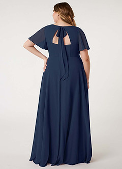 Azazie Kimber Bridesmaid Dresses Dark Navy A-Line Flounce Sleeve Chiffon Dress image10