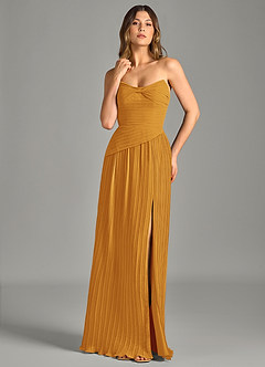 Azazie Becka Bridesmaid Dresses Butterscotch A-Line Strapless Chiffon Dress image1