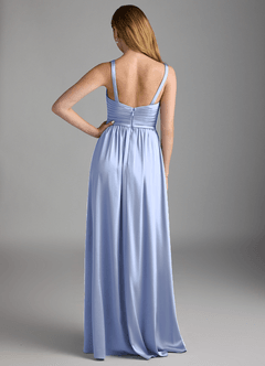 Azazie Chanel Bridesmaid Dresses Ice A-Line Pleated Stretch Satin Dress image2