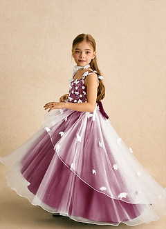 Azazie Darlina Flower Girl Dresses Ivory Mulberry Ball-Gown Lace Tulle Dress image3