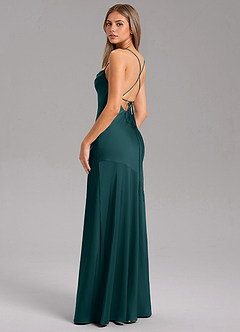 Azazie Grata Bridesmaid Dresses Pine Sheath Side Slit Stretch Satin Dress image7