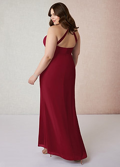 Azazie Becca Bridesmaid Dresses Burgundy Sheath V-Neck Chiffon Dress image10