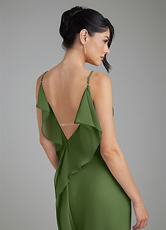 Azazie Veronica At-home Try On Dresses Olive Sheath Chiffon Dress image6