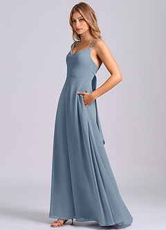 Azazie Beatrice Vestidos de damas de honor Vestido de Azul Polvoriento de Gasa de Corte en A con Escote de Corazón image5