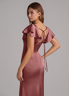 Azazie Elkie 신부 들러리 드레스 인어 스퀘어 네크라인 스트레치 새틴 바닥 길이 드레스 image7