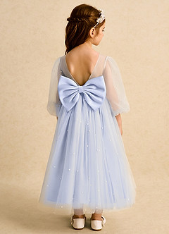 Azazie Trudy 플라워 걸 드레스 볼가운 스윗하트 네크라인 얇실버 명주 그물 티 길이 드레스 image2