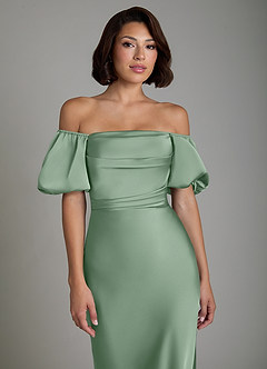 Azazie Lea Bridesmaid Dresses Matcha Mermaid Off the Shoulder Stretch Satin Convertible Dress image5