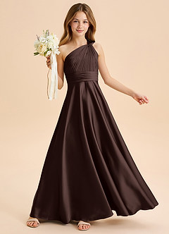 Azazie Charlize Junior Jurk van Stretch Satijn met A-Lijn Geplooid Ganache image1