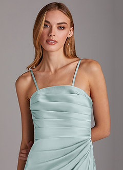 Azazie Lexie Bridesmaid Dresses Sea Glass Sheath Strapless Stretch Satin Convertible Dress image2