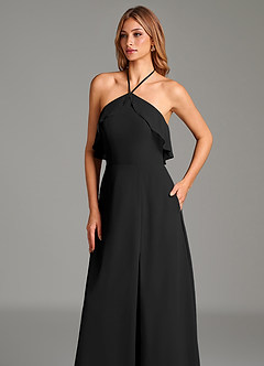 Azazie Cara Jurken voor thuis passen Jurk van Chiffon met A-Lijn Ruches Zwart image2