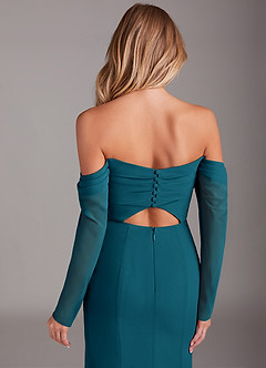 Azazie Hallie Bridesmaid Dresses Ink Blue Mermaid Long Sleeve Chiffon Dress image7