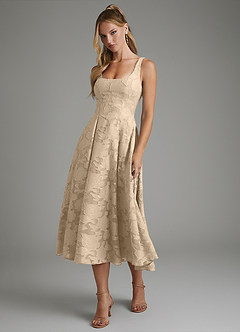 Azazie Isabella Brautjungfernkleider A-Linie Korsett Blumen-Burnout Kleid Champagner image6