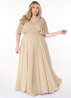 Azazie Pamela Bridesmaid Dresses Champagne A-Line V-Neck Pleated Chiffon Dress image8