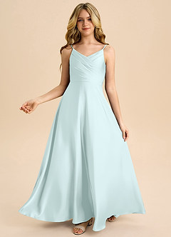 Azazie Bug Junior Robe Trapèze en Satin extensible Plissée Verre De Mer image2